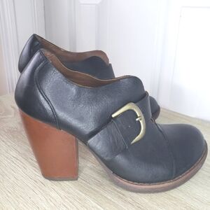 Korks By Kork Ease Black Leather Monk Strap Buckle Chunky High Heel Boots Size 8